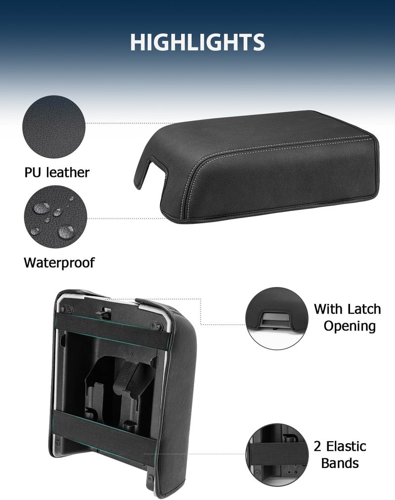 Eaglecover Center Console Cover for Ford F150 XL XLT 2004-2014, Expedition 2007-2014, Lincoln Mark LT 2006-2008, PU Leather Middle Armrest Cusion Protector, Bucket Seat Only, Anti-Scratch, Black Gray Stitching - Image 5